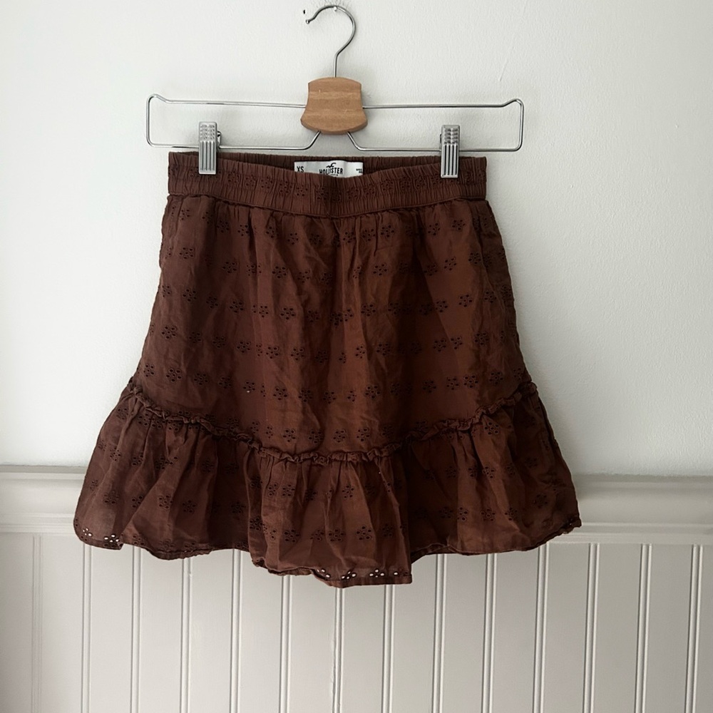 Hollister XS Brown Eyelet Ultra High Rise 100% Cotton Mini Skirt